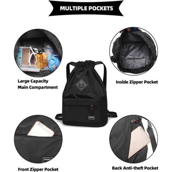 Waterproof Drawstring Sport Bag Lightweight Sackpack Backpack for Men and Women - Picture 3 of 8